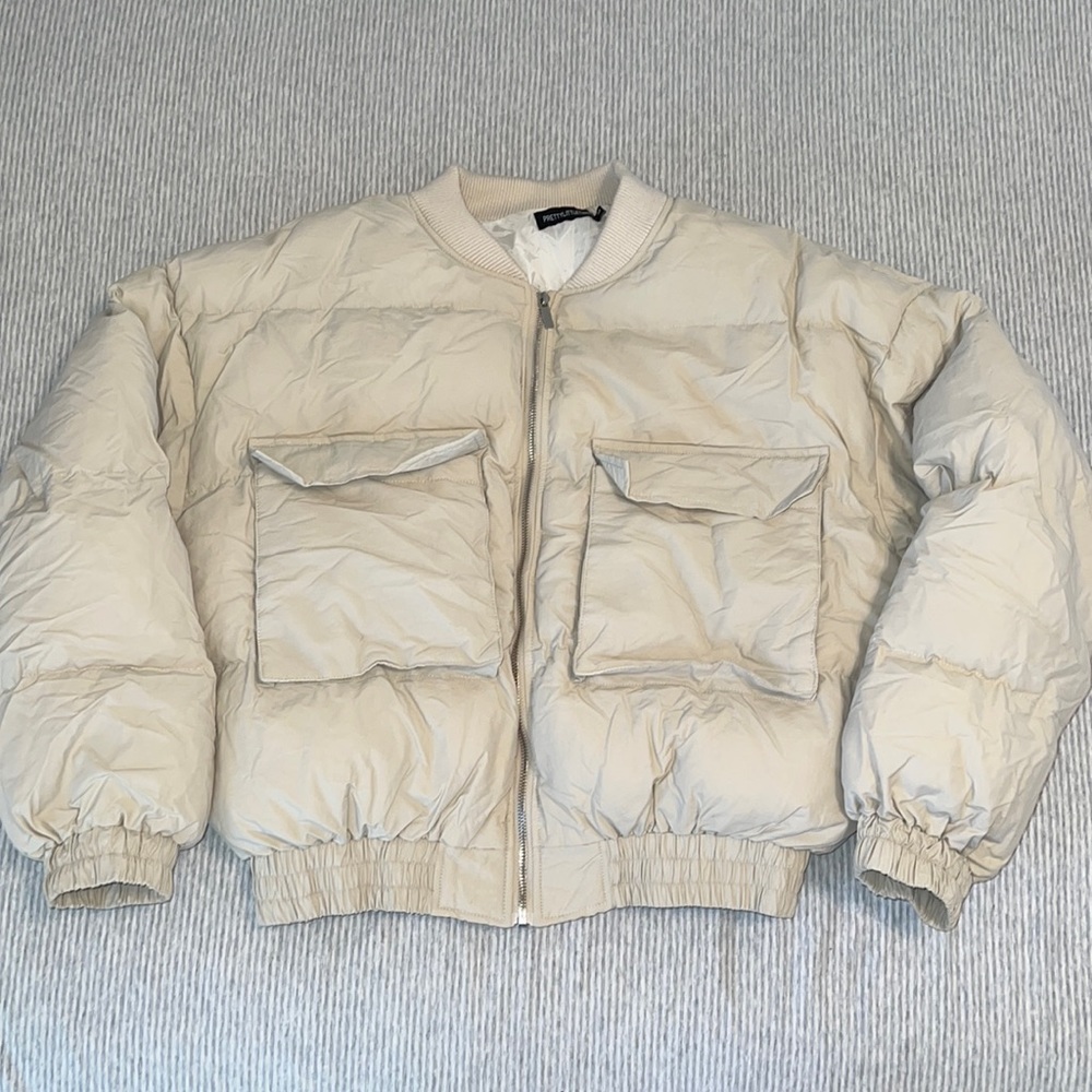Cream Nylon Bomber Jacket
